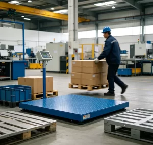 Large platform scale used in warehouse for pallet cargo weighing