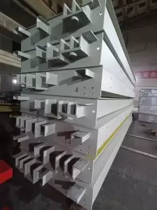 Heavy duty truck scale steel frame closeup, reinforced I-beam structure for weighbridge Aida Weighing